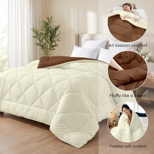 Image of AYKA Reversible Comforter 220 GSM Microfiber Reversible AC Comforter /Blanket for Winter /Quilt /Duvets for King Size Double Bed Comforter (90 * 100, Brown & Cream)