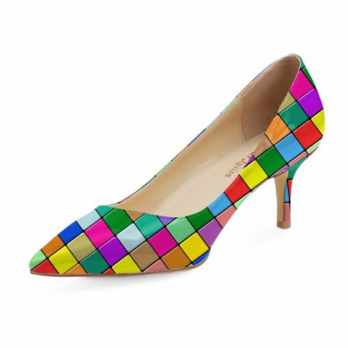 Image of Reindee Lusion Womens Low Kitten Comfortable High Heels Music Note Printed Closed Toe Sexy Pumps Shoes