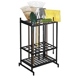 Socpuro Garden Tool Organizer, Heavy Duty Yard Tool Tower Rack for Garage & Shed, Up to 24 Long-Handled Tools, Shovels, Rakes, Brooms, Sturdy Steel Garden Storage Stand