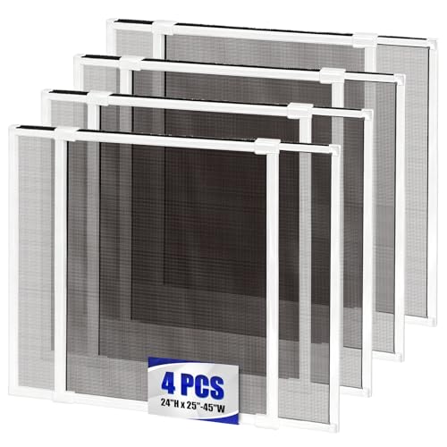4 Pack Expandable Window Screen, 2 Way Adjustable Sliding Window Screen, Horizontal (24" H x 25" - 45" W), Horizontal and Vertical Adjustable, Replacement Screen for Window, Window Screens Mesh by TooCust - Used condition - US$64.59