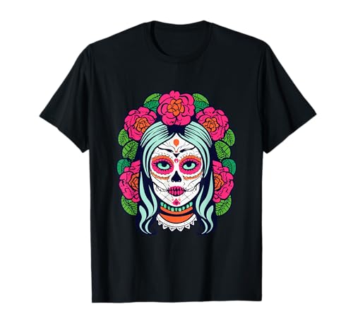 Dia De Los Muertos Floral Calavera De Azúcar La Catrina Día De Muertos Camiseta