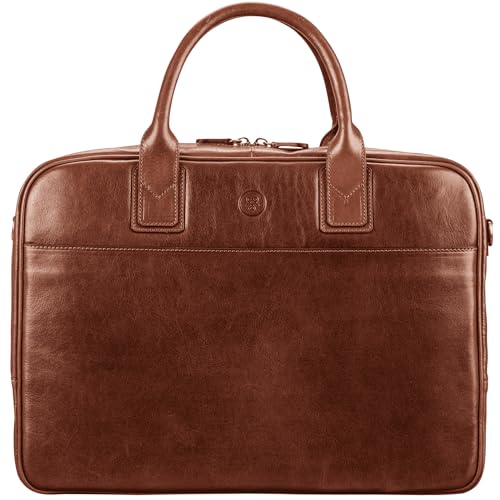 Maxwell Scott - Luxury Mens Leather 15/16" Laptop Business Bag with Padded Shoulder Strap - The Calvino - Chestnut Tan