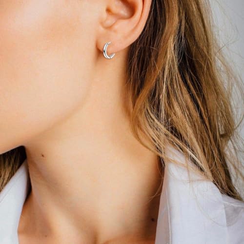 Pure Solid 925 Sterling Silver Small Hoop Earrings for Women And Men White Gold Plated Silver Huggie Hoop Earring Lightweight Hypoallergenic 12mm2