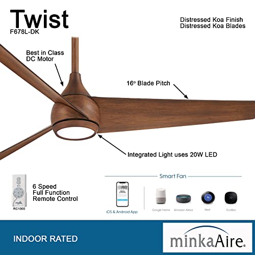 Minka Aire F678L-DK Twist 52" Ceiling Fan with LED Lights and Remote Control, Distressed Koa