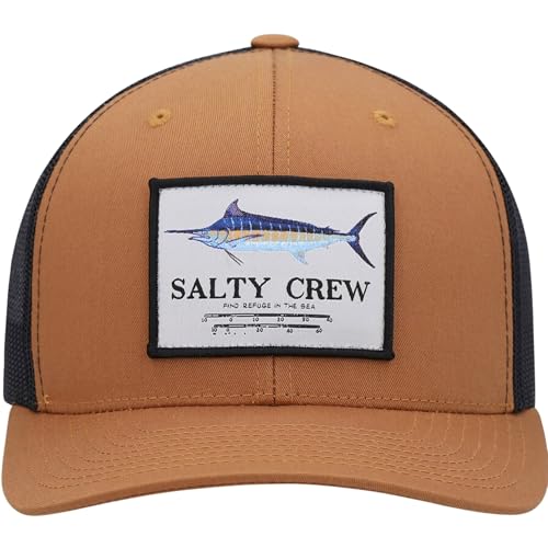 Image of Salty Crew Men's Fish Logo Retro Trucker Hat - Unisex Adjustable Baseball Hat for Adults - Premium Cotton