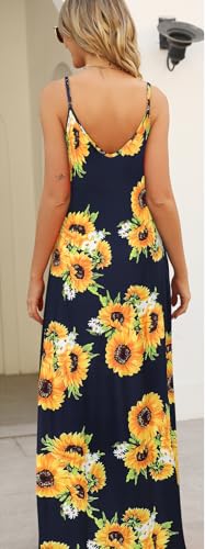 Image of Supnier Women's Summer Maxi Dress Casual V-Neck Sleeveless Bohemian Spaghetti Strap Floral Long Maxi Dress with Pockets