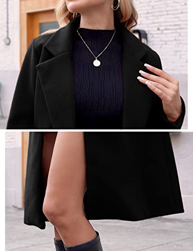Hooever Women's Winter Wool Coat Casual Notch Lapel Single-Breasted Peacoat(Black-M) #TOP5