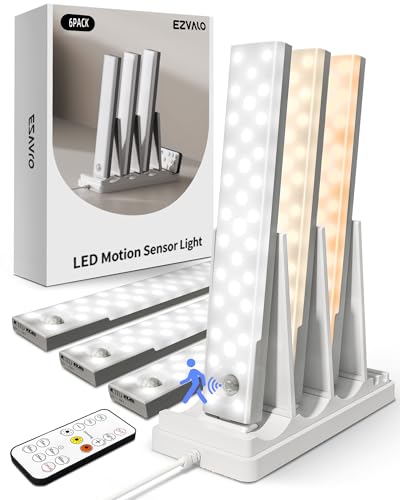 EZVALO 6-Pack Under Cabinet Lighting with Charging Station, 2000mAh Rechargeable Wireless Motion...