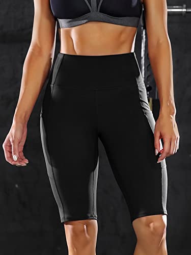 Image of Sociala High Waist Yoga Shorts with Pocket Compression Leggings Tummy Control Yoga Pants.