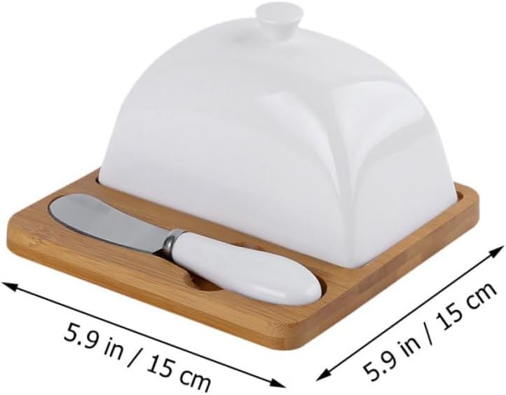 Ceramic Butter Plate with Lid and Butter Knife Rust-resistant Food Storage Dish for Kitchen Tableware Freshness-sealing for Everyday Meals and Cheese Serving