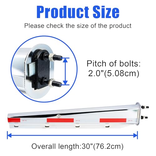 Image of Mud Flap Hanger Set Carbon Steel Chromed Finish, 30 inch Length Rear Bar for Semi Trucks, 1-1 /8 inch - 2.5 inch Bolt Spacing Spring Loaded Straight Mud with Reflective Tapes (2.0 inch Bolt)