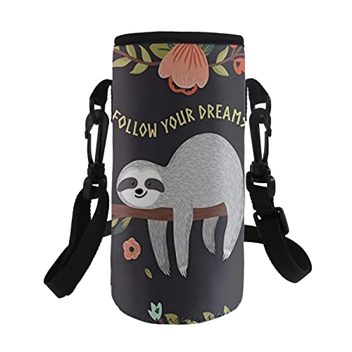 COEQINE Insulated Neoprene Water Bottle Carrier Holder Bag Adjustable Shoulder Strap Print Cute Sloth for Adult Kids Walking Hiking Stainless Steel and Plastic Bottle