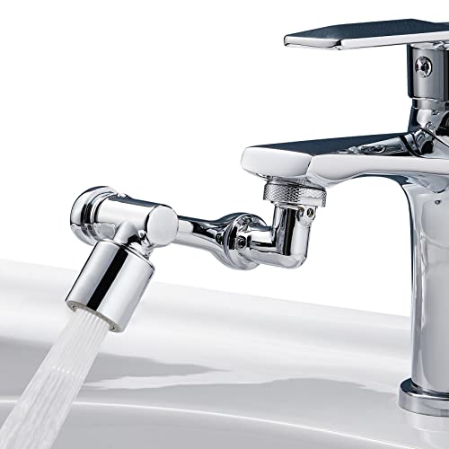 1080°Swivel Faucet Extender, Sink Water Faucet Aerator Extension in Brass, Swivel Robotic Arm Bathroom Faucet Extender, Kitchen Rotating Extension Filter with 2 Mode Splash