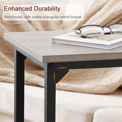 AMHANCIBLE C-Shaped Side Table, Bedside Table, End Table for Small Spaces, Sofa Side Table, Coffee Table with Metal Frame for Living Room, Bedroom, Gray UHET02CGY-1 - Image 6