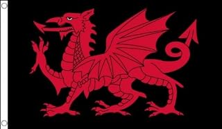 5ft x 3ft (150 x 90 cm) Wales Welsh Dragon St Davids Black & Red 100% Polyester Material Flag Banner Ideal For Club School Business Party Decoration
