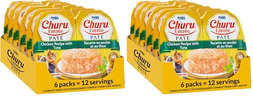 Image of INABA Churu Entree Pate for Cats, Grain-Free, High Protein & Moisture, Prebiotic Wet Cat Food, 1.23oz. per Serving, 12 Servings, Chicken Recipe with Tuna (Pack of 2)