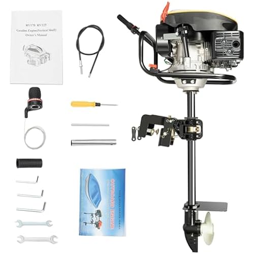 4-Stroke 9HP Outboard Motor, 225CC Heavy Duty Outboard Motor Inflatable Marine Fishing Boat Yacht Engine with Air Cooling System Electric Boat Motor