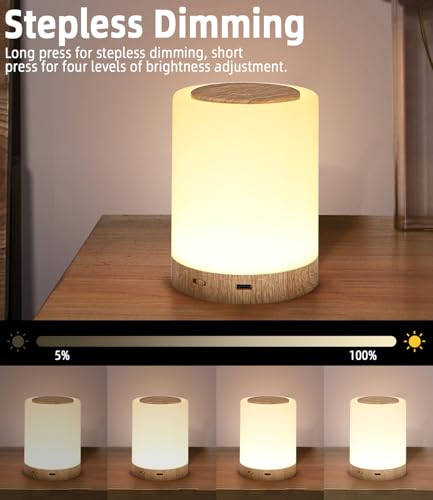 Nachttischlampe Touch Dimmbar - 7 RGB-Farben, 4 Helligkeiten, USB LED Mit Eingebautem Haken, Kabellos - Geeignet für Schlafzimmer und Kinder