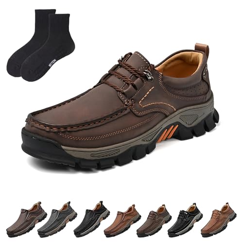 Caipcmall Mens Orthopedic Shoes Slip On, Mens Hands Free Hands-Free Genuine Leather Slip in Loafers Enjerr Orthopedic Balance Shoes
