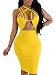 TOB Women's Sexy Bodycon Sleeveless Basic Criss Cross Lace up Club Midi Dress Yellow