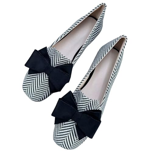 Image of WENJIAZHIZHI Square Toe Bow Ballet Slip-On | Classic Suede Finish,Chic Bow Detail,Effortless Everyday Style,Wedding Party Office,Plus Size Available