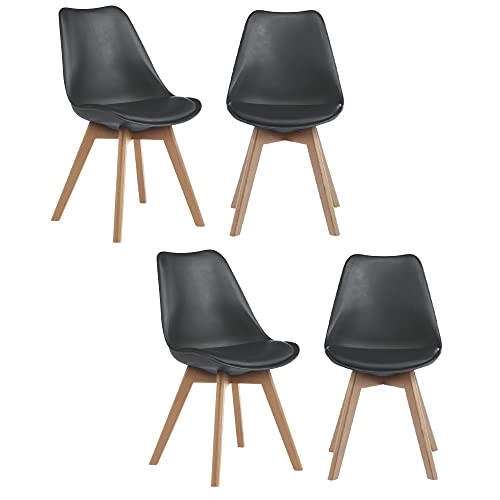 RedOAK® Jason Black, Set of 4 Chairs, Wood Legs, Black Seat for Cafe, Dining
