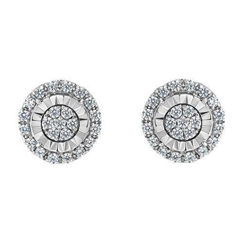 .925 Sterling Silver 1.0 Cttw White Diamond 1/2" Miracle Set Cluster Halo Milgrain Filigree Gallery Stud Earrings (I-J Color, I2-I3 Clarity)