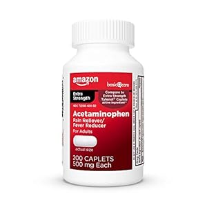 Amazon Basic Care Extra Strength Pain Relief, Acetaminophen Caplets, 500 mg, 200 Count