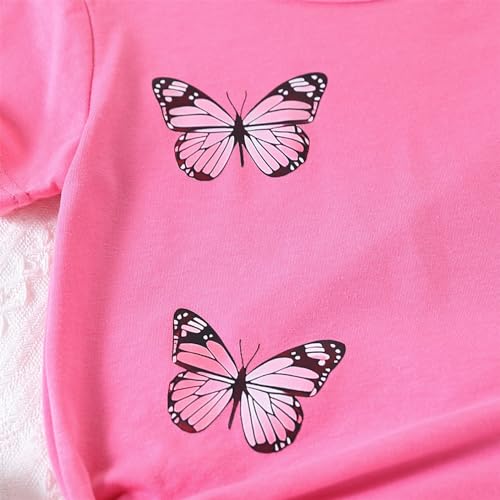 Image of Kid Toddler Girl Butterfly Printed Short Sleeve T-Shirt + Waist Shorts Set 2PC Clothing For Summer