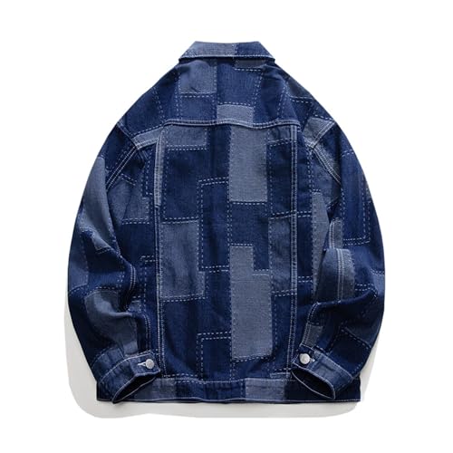 JEKE-DG Men Patchwork Lapel Denim Jacket Casual Slim Fit Jeans Jacket Big Pocket Colorblock Cowboy Outerwear2