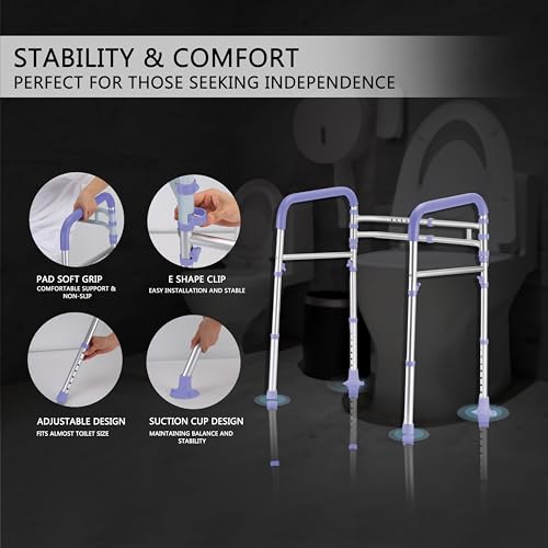 Image of Lianjindun Toilet Safety Rails (350 lb), Adjustable Toilet Frame for Elderly, Seniors, Handicap & Disabled, Foldable Handicap Toilet Handles Fit Any Toilets(Purple)
