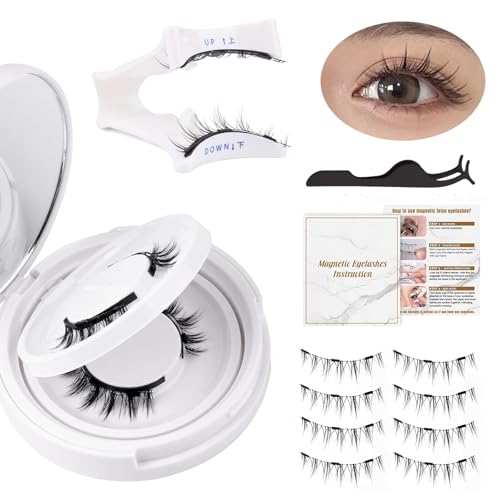 2 Pairs Magnetic Eyelashes with Applicator,Magnetic Lashes with Applicator,Magnetic Eyelashes Natural Look,Reusable Magnetic Eyelashes,No Glue Required (with Eyelash Curler and Tweezers)