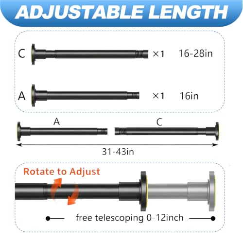 Image of CorkLatta Black Shower Curtain Rod 32 to 43 Inch,1 Inch Diameter Adjustable Spring Tension Stainless Steel Telescoping Rod,Easy Install,No Rust