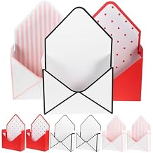 Anneome 9pcs Envelope Flower Boxes Foldable Paper Flower Containers for Bouquets Red Black Dots and White Striped Designs for Gifts and Floral Arrangements