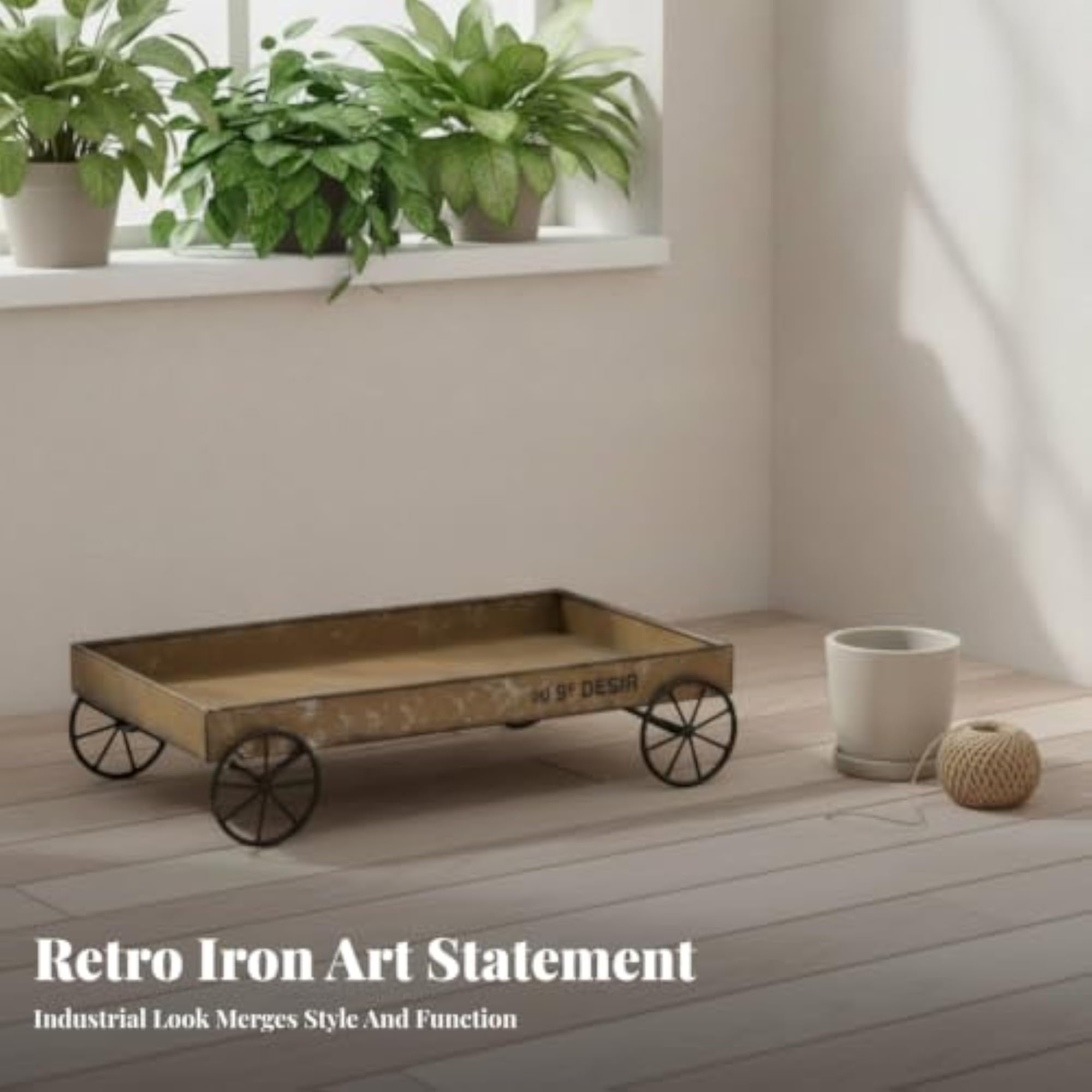 Spoked Wheels Iron Tray, Rustic Metal Design