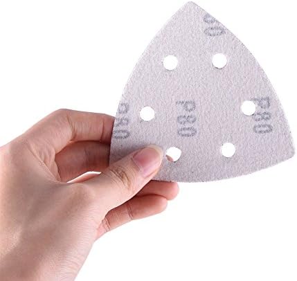 AUSTOR 80 Pieces Triangle Sandpaper Sanding Sheets 6 Holes Hook and Loop Assorted 40/60/ 80/120/ 180/240/ 320/400 Grits for Sanding and Polishing