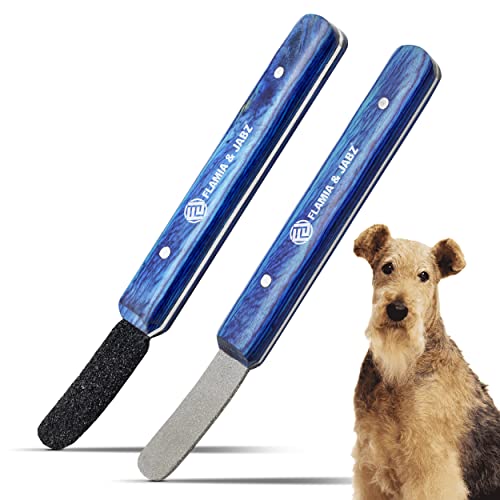 FLAMIA & JABZ Stripping Metal Stone Diamond Edged for Dogs Cats & Pets with Wooden Grip (2 Piece Pack of Coarse & Fine)