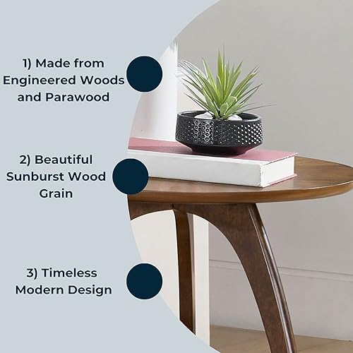Martin Svensson Home LAX Two-Tone 20-Inch Caramel Brown Round Wood End Side Table with Walnut Legs and Shelf Storage - Thumbnail 2