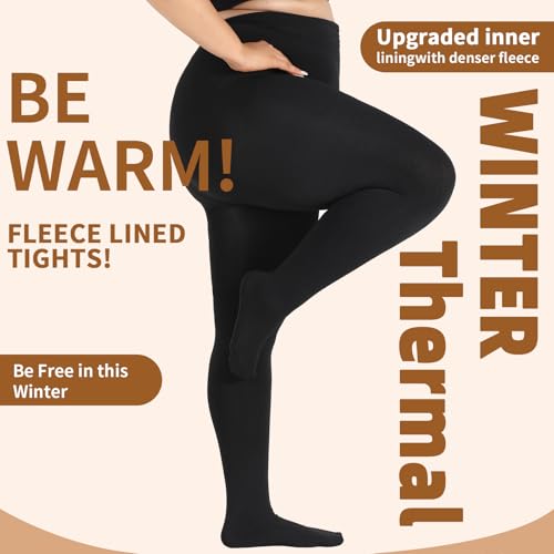 DancMolly Plus Size Fleece Lined Tights Winter Warm Womens Tights, High Waisted Opaque Pantyhose2