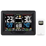 Orologio meteo digitale con sensore interno, display a colori, selezione dell'ora 12 ore/24 ore, supporto multilingue e funzioni di allarme