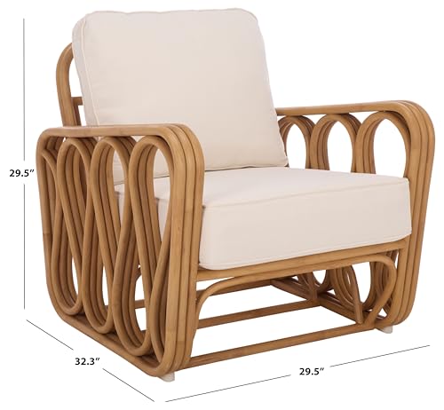 Sillón con estructura de ratán y cojín blanco miniatura 3
