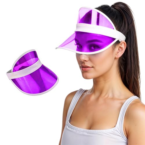 WickedFun® Unisex Retro 80s Neon Sun Visor Hat Headband Cap for Golf Tennis Stag Poker Party (Purple)