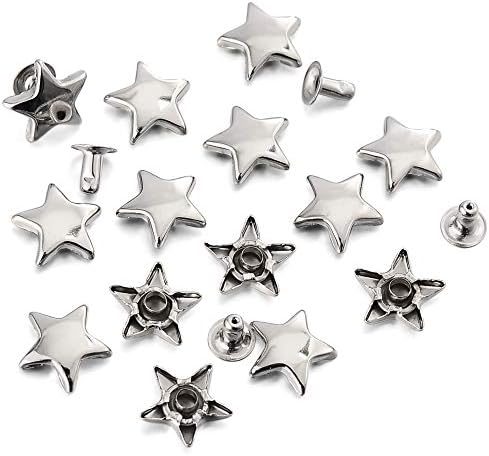 100 Sets 12MM Silver Star Rivets for Leather Star Rivet Studs Garment Rivets Leather Rivets Studs and Spikes for Leather Craft Clothing Bags Belts Dog Collar Shoes DIY Accessories 15/32 Inch