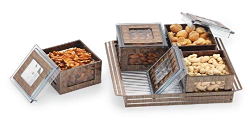 Liza Wooden Serving Tray with Bowl and Lid – Tray & 4 Airtight Bowls (Brown )