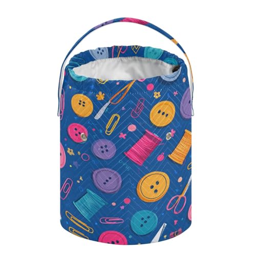 Image of ElliTarr Crochet Bag Yarn Bag with Handle Portable Knitting Project Bag Travel Yarn Storage Organizer Holder Case Blue Thread Buttons Clips Scissors