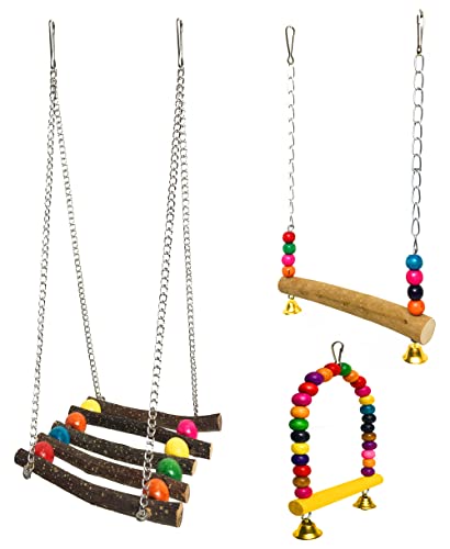 Hyamass 3 peças de brinquedos de papagaio de pássaro, pendurados, acessórios para gaiola de pássaros