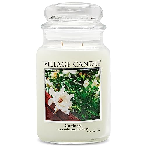 Village Candle Gardenia Large Glass Apothecary Jar Scented Candle, 21.25 oz, White