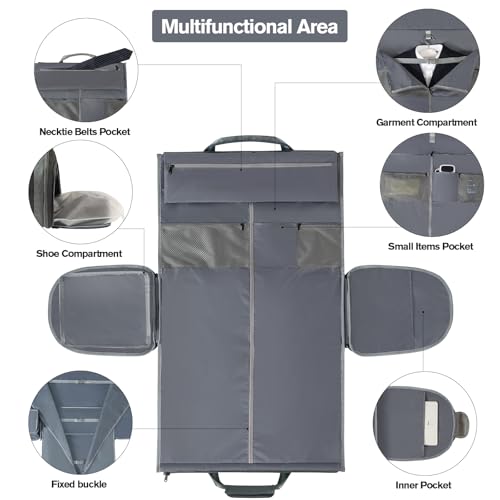 Richeart Garment Bags for Travel - Brand Zipper - Water Repellent Garment Bag with Shoe Compartment - 2 in 1 Convertible Suit Bag Travel with Shoe Bags - Medium Dark Gray3