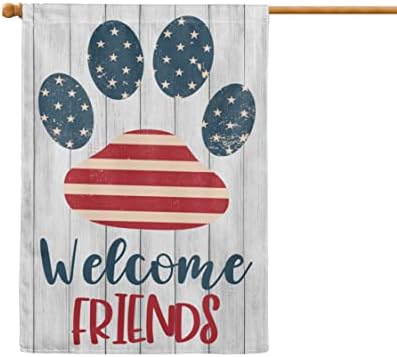 Welcome Friends Patriotic Dog Paw House Flag Yard Flag Double Sided 28 x 40 Inches