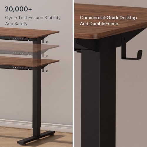Image of SE1 / Flexi Spot EN1 Electric Standing Desk | Anti-Collision Detection | 5Y Warranty | Ergo Height Adjustable Sit Stand Table for Home Office with 80kg Load, 2 Hooks (Black-Walnut, 120x75CM)